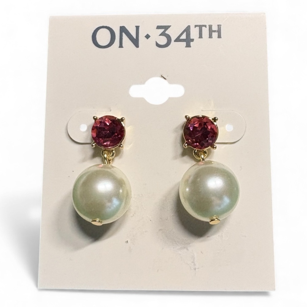 On 34th Pink and Pearl Drop Earrings